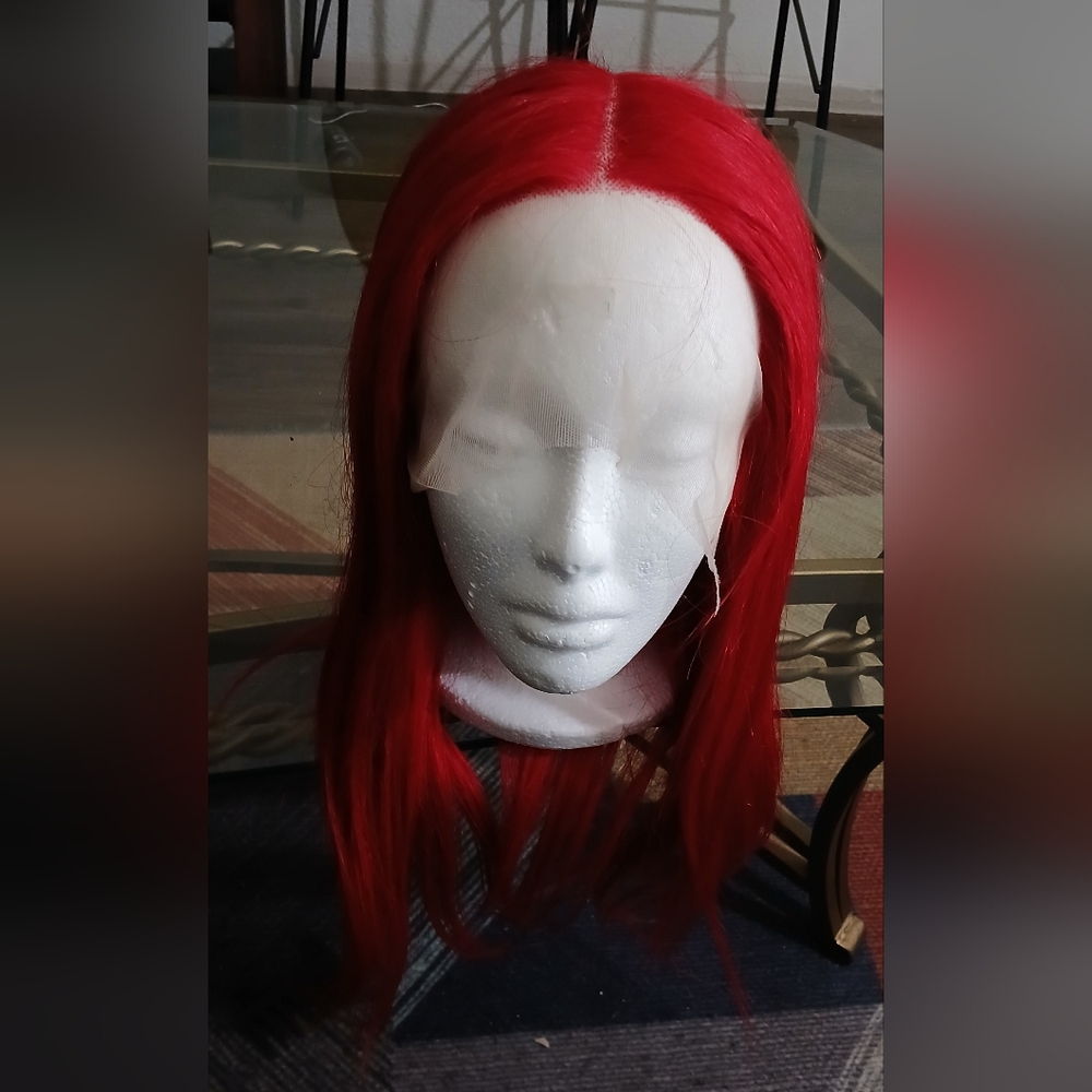 22 Inch Vibrant Red 13x6 T-Part Lace Front Straight Human Hair Wig